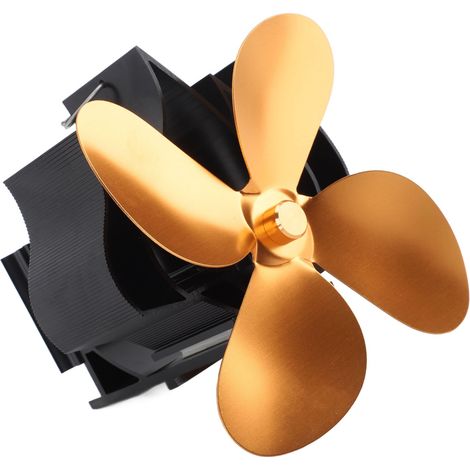 Ventilateur mural pour cheminée, 4 pales, alimenté par la chaleur, pour poêle à bois et foyer à bûches, couleur or (1/5)