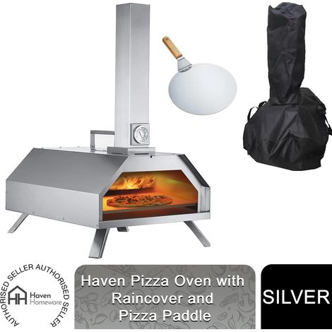 Haven Pizza Oven with Built-in Thermometer, Rain Cover and Pizza Paddle, Silver (1/5)