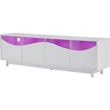Meuble TV avec 2 Portes, 2 Niches et LED, Ouverture Push, Finition Brillante, pour Salon, en MDF, 175×38×51 cm (1/5)