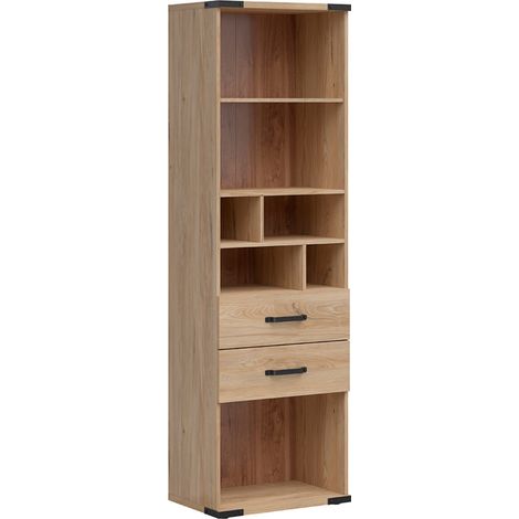 Bibliothèque haute 2 tiroirs et 5 étagères coloris Frêne / Noir - Longueur 60 x Profondeur 40 x Hauteur 197,5 cm (1/5)