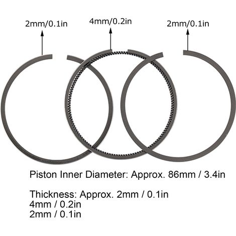 Ensemble de segments de piston pour générateurs diesel refroidis par air 186F et 186FA pièce de 86 mm pour mini-motoculteurs. (1/5)