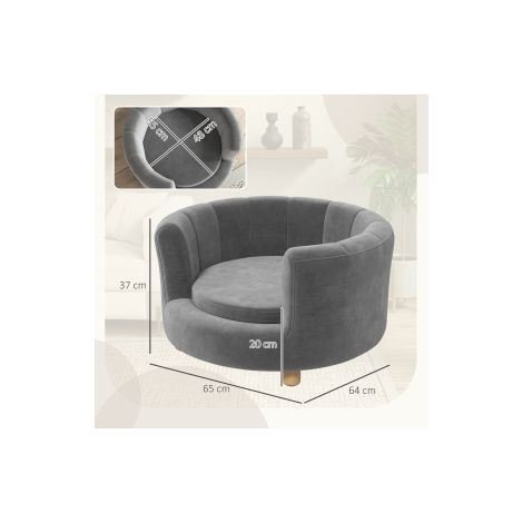 Canapé pour chien gris avec dossier, pieds en bois et revêtement lavable pour chiens jusqu'à 45 kg, salon et chambre (1/5)