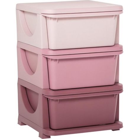 Commode à jouets à 3 niveaux pour chambre d'enfant, petite commode rose