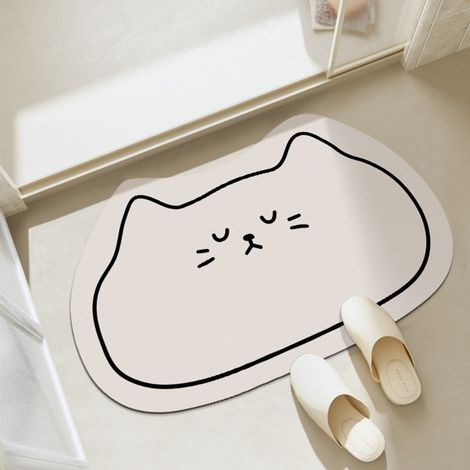 Beige, 4060cm (terre de diatomées) Tapis de porte de salle de bain absorbant mignon à motif de dessin animé, de forme irrégulière, antidérapant, en terre de diatomées. (1/4)