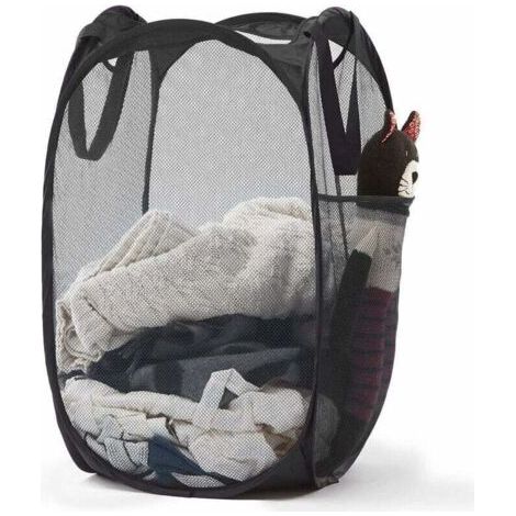VURAHOME - Panier à linge pop-up en maille avec poignées durables – Paniers à vêtements pliables portables pour dortoir, salle de bain et voyage (noir),de