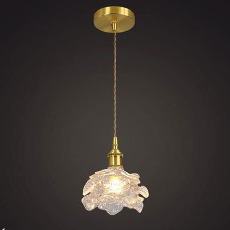 Lampe Suspendue Vintage Japonaise en Laiton avec Abat-Jour en Verre Fleur Lampes à Suspension industrielles de Ferme E14 Luminaire Lustre de Salle à Manger du Milieu du siècle (1/5)