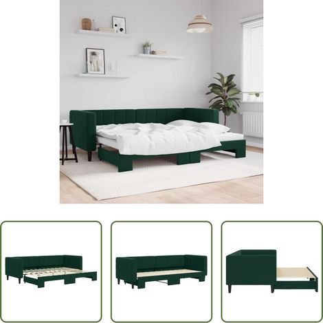 Lit gigogne - Lit de jour avec gigogne sans matelas vert foncé 80x200 cm (1/5)