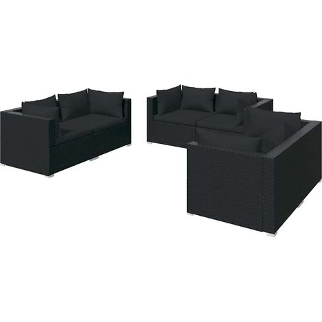 Maison Exclusive - Set Divani da Giardino 6 pz con Cuscini in Polyrattan Nero (1/5)