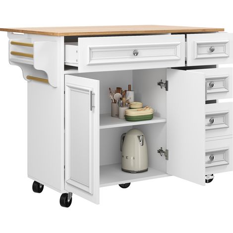 Isola cucina bianca 110 x 75 x 92 cm in MDF e metallo, mobile pieghevole MODENUIT (1/5)