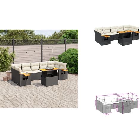 Salon de jardin 8 pcs avec coussins noir résine tressée - Ensemble Salon De Jardin - Meuble Extérieur - Résine Tressée - Rotin Synthétique - Table Extensible (1/3)