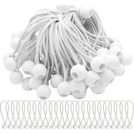 Lot de 75 tendeurs avec boules. Boules élastiques pour tentes, rideaux, bannières et bâches. (1/4)