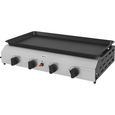 Gasgrillplatte aus Edelstahl mit 4 Brennern, 9,6 kW, antihaftbeschichtet, große Kochfläche, 73 x 34 cm, tragbar