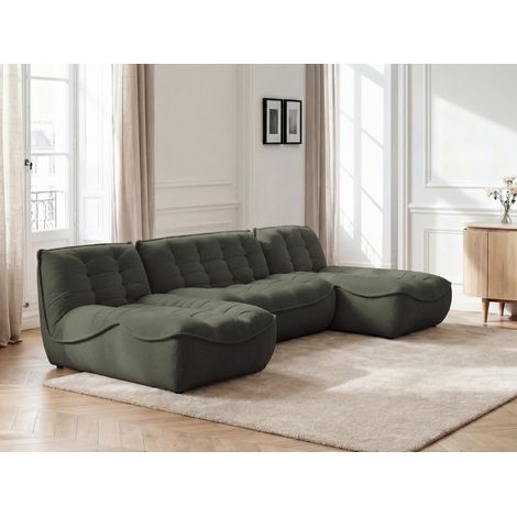 BOBOCHIC - Canapé panoramique fixe modulable SERENA tissu chiné   Vert (1/5)