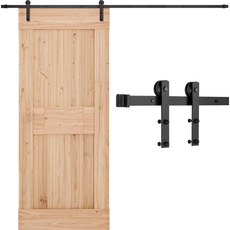 VEVOR Kit Quincaillerie de Porte Grange Coulissante Simple, 300 cm, Rail Durable et Rouleau I, Charge 150 kg, pour Portes 1524 mm de Largeur et 34,92-44,45 mm deEpaisseur, Noir, Portes Non Incluses
