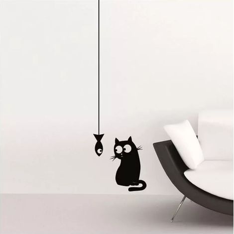 Sticker gatto e pesce Crearreda adesivo murale frasi famose 15x31 cm