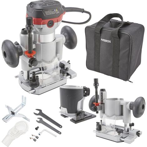 Arebos – Défonceuse plongeante 710W – Vitesse réglable 10000-30000 tr/min – Profondeur de fraisage 0-55mm – Pour bois dur et stratifiés (1/5)