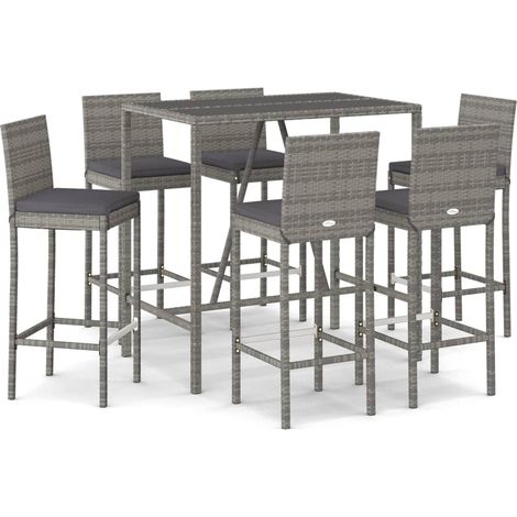 vidaXL Gartenbar Set 7-teilig mit grauen Polyrattan-Kissen (1/3)