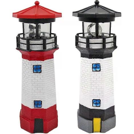 Lampe solaire LED en forme de phare pour jardin, clôture ou extérieur, balise lumineuse à capteur intelligent et faisceau rotatif (1/5)