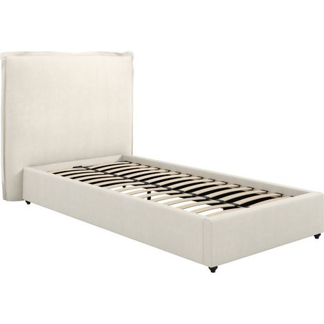 Sunday Single Bed Frame (Pack of 2) - Linen Blend - L219 x W128 x H120 cm - Ivory - Flat Pack