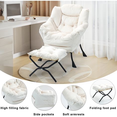 Fauteuil inclinable confortable avec repose-jambes escamotable et rangement latéral, chaise de détente design minimaliste pour chambre, séjour, balcon