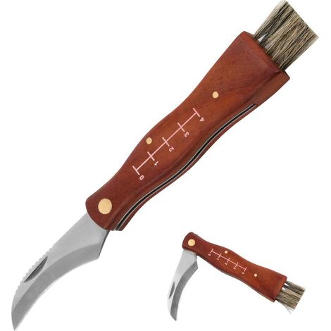 Klappmesser mit Bürste, Holzgriff, Edelstahl, für Pilzsammeln & Outdoor