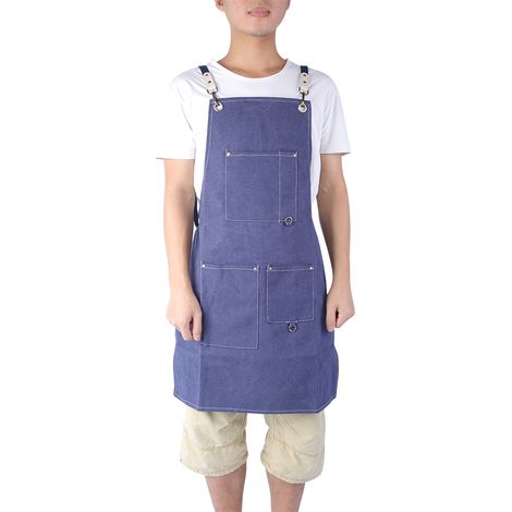 Tablier de cuisine épais en toile bleue imperméable pour dessin, peinture, coiffure et travail (1/5)