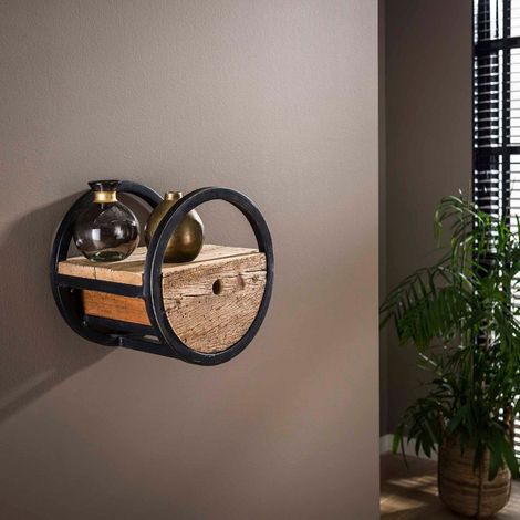 Étagère murale en bois et métal avec tiroir CERCLO (1/5)