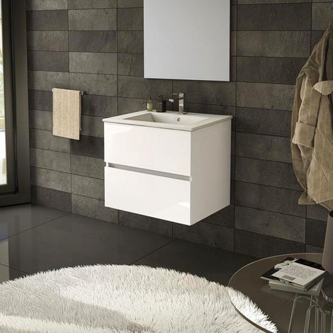 AQUORE SEVILLA Mueble de Baño con Lavabo Suspendido 2 Cajones Color Blanco Brillo - Medida: 100 cm - ref: SEVILLA1000BL