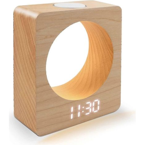 Réveil numérique en bois, 3 niveaux de luminosité, 3 réglages d'alarme, avec veilleuse, convient aux chambres, tables de chevet, bureaux et chambres d'enfants. (1/5)