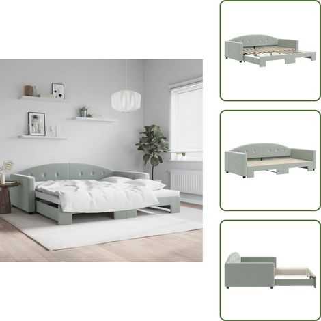 The Living Store Lit de jour avec gigogne sans matelas gris clair 100x200 cm - Canapé Convertible - Lit Deux Places - Lit Tiroir - Meuble Multifonction - Mobilier Contemporain (1/5)