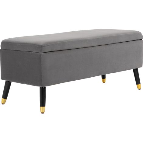 Banc, banc rembourré avec espace de rangement, coffre banc, métal, mousse, bois de hévéa, gris anthracite, 110 x 43 x 45 cm (1/5)