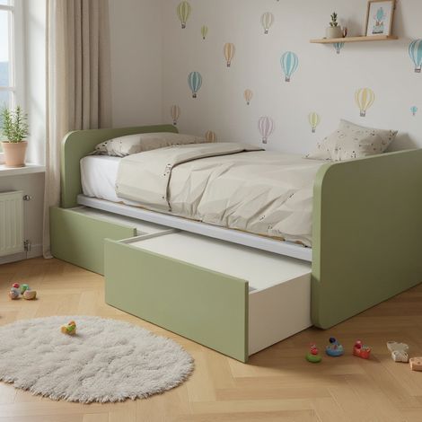 Letto singolo con cassetti 80x190 per cameretta - Design personalizzabile - Salvia