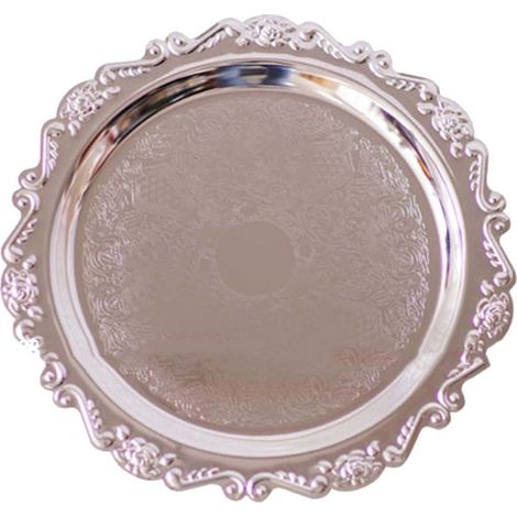 Assiette Ronde Métal pour Fruits, Gâteau et Desserts - Plateau Décoratif Argenté pour Mariage et Fêtes (1/5)
