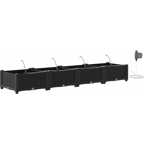 Ensemble de quatre jardinières de jardin, noir, 160 x 40 x 22 cm, en plastique. (1/5)