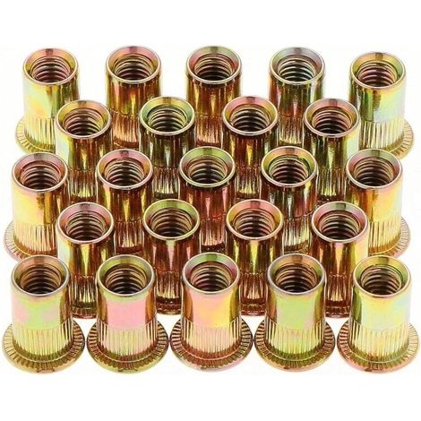 50 Pièces Écrou à Rivet M12 Fileté à Tête Plate, Écrous à Riveter Fileter en Acier au Carbone Zingué, M12 Rivet Inserts Filetés (18 mm x 22 mm)-LIAIKI