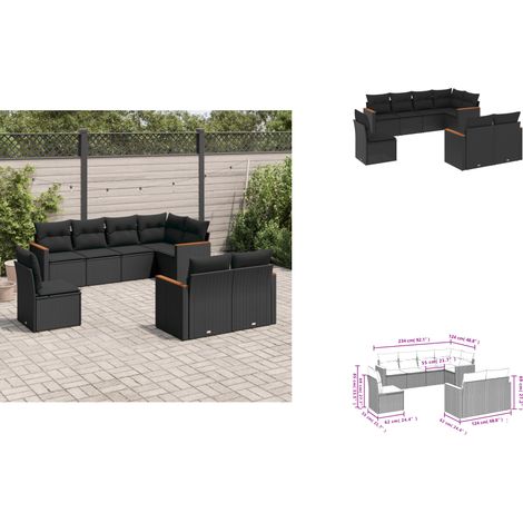 8-tlg. Garten-Sofagarnitur mit Kissen Schwarz Poly Rattan - Gartenmöbel - Rattan Möbel - Outdoor Sofa - Lounge Set - Esszimmergarnitur (1/3)