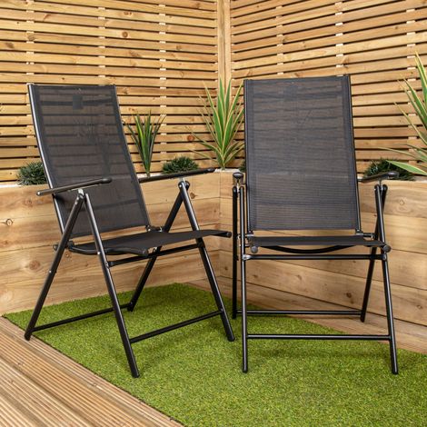Set of 2 Outdoor Garden Patio Multi Position Reclining Folding Chair in Black (1/5)