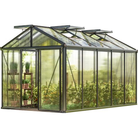 GFP Gewächshaus Diamas 23 Premium 235x385 cm mit integriertem Fundament 16 mm Doppelstegplatten, Farbe Anthrazit