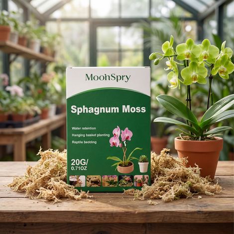 Multifunktionales Naturmoos, fördert Pflanzenwachstum, Wasserspeicherung, Atmungsaktivität und Gartenpflege – 20 g -- DE (1/5)