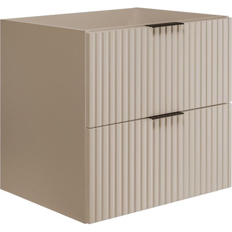 Furnidea - Meuble suspendu sous lavabo FLOW cachemire 60 cm- 2 tiroirs - façades rainurées (1/5)