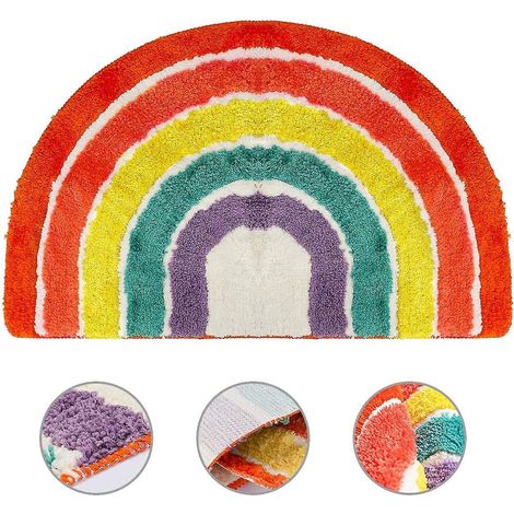 Badezimmerteppich, Regenbogen-Teppich für drinnen, rutschfester Halbkreisteppich, weicher, flauschiger Teppich