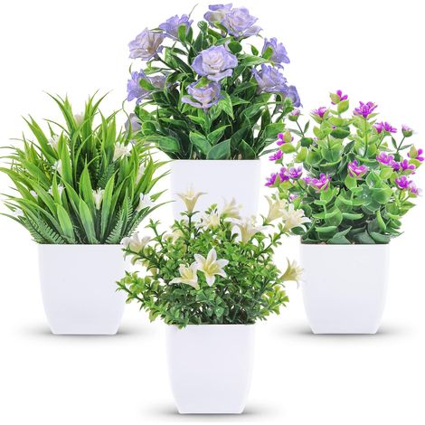 Der Rose Lot de 4 Petites Plantes artificielles d'intérieur avec Fleurs décoratives pour Maison, Chambre, Ferme, Bureau, Salle de Bain (1/5)