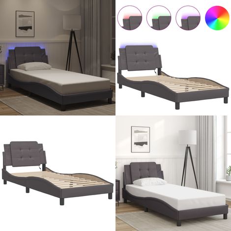 Bettgestell mit LED Grau 100x200 cm Kunstleder - Bettrahmen - Schlafzimmermöbel - LED-Bett - Kunstlederbett - Doppelbett - Home & Living (1/5)
