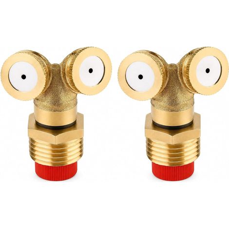 2 Pieces 2 Holes Brass Spray Nozzle, 1/2 Inch DN15 Misting Nozzle Garden Adjustable Sprinklers, Water Hose Connector for Gardening and Agriculture (1/5)