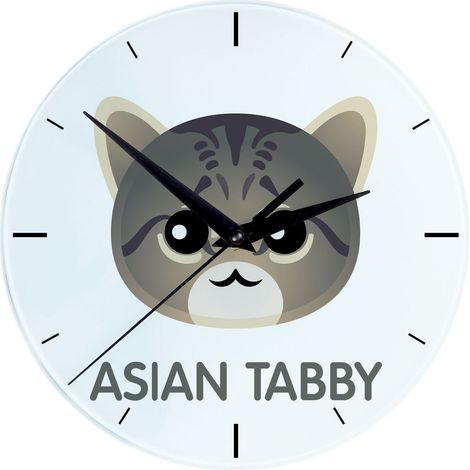 Reloj de MDF con diseño de gato atigrado asiático, gráficos e inscripción de Art-Dog. (1/4)