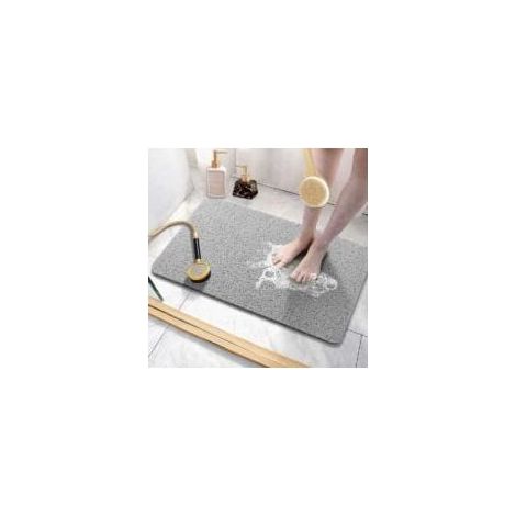 Tapis de douche antidérapant avec trous de drainage, séchage rapide, anti-moisissure, doux et confortable, en luffa, tapis de douche massant (40 x 60 cm, gris)
