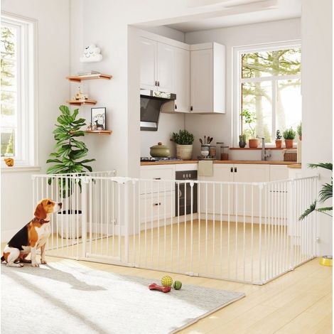 Recinto per cani pieghevole a 8 pannelli con porta, 75 cm, acciaio e plastica bianco DESVIAE (1/5)