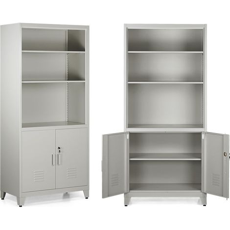 Mobile in metallo grigio 2 ante e 5 ripiani 85x45x190 cm - Yumi (1/5)