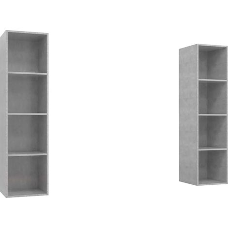 Lot de 2 meubles TV muraux pratiques 37 x 37 x 142,5 cm en bois d'ingénierie gris béton