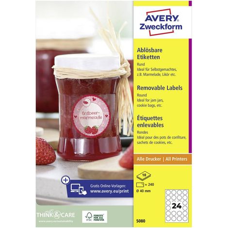 Avery-Zweckform 5080 Etiquette universelles Ø 40 mm papier blanc 1 set décollable imprimante à jet d'encre, imprimante (1/4)